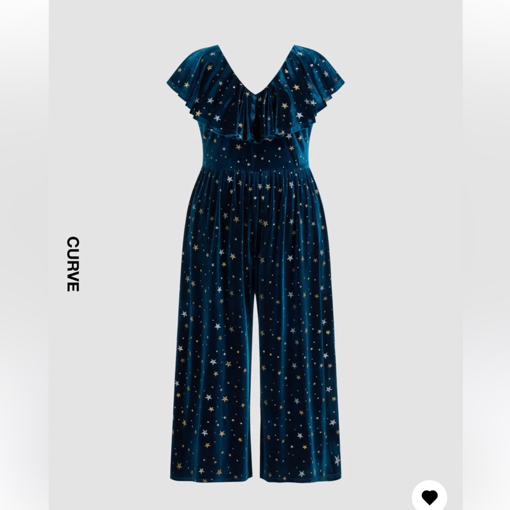 VELVET V-NECK STAR GLITTER JUMPSUIT CURVE & PLUS